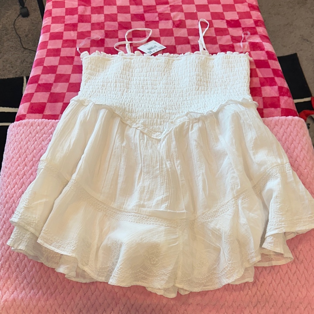 White Smocked Ruffle Dress